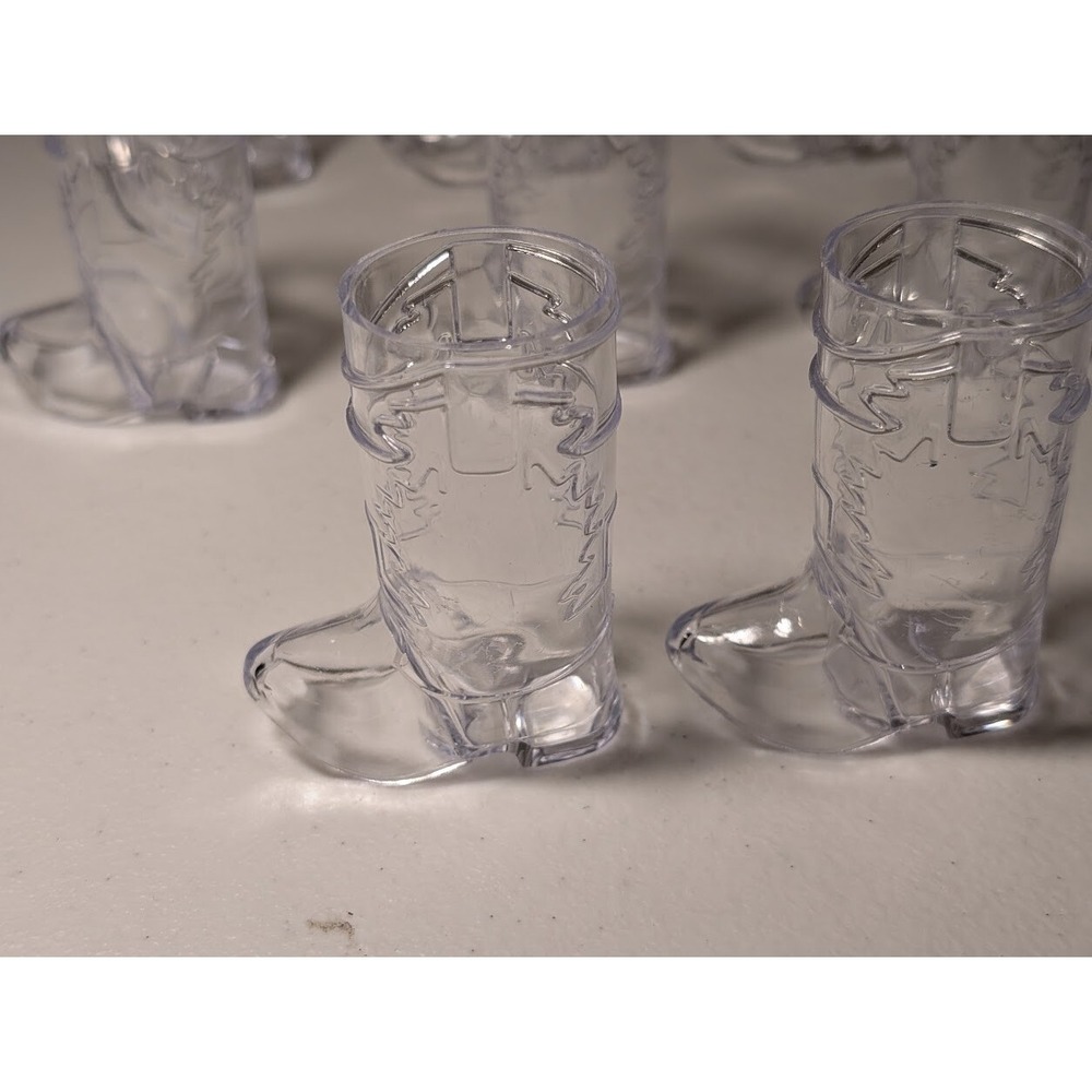Lot of 10 Mini Cowboy Boot Shot Glasses Clear Plastic‎ Western Party Favors - Picture 2 of 2